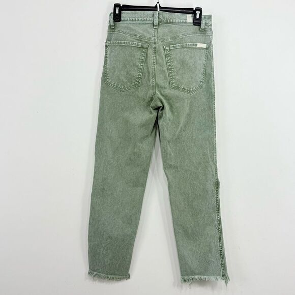 7 for All Mankind Green Fade Hight Waist Cropped Straight Distressed Jeans - Picture 9 of 16